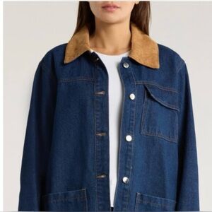 NWT Vigoss Blue Denim Jacket with Tan Corduroy Collar. Size L.